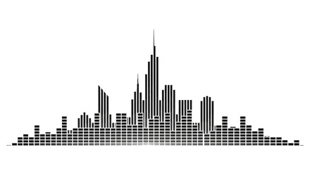 Fototapeta premium A grayscale cityscape silhouette made of musical notes on a white background, celebrating International music Day with a modern and creative vibe.