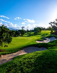Obraz premium Lush golf course under a vibrant sky