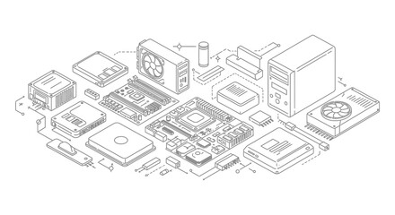 computer components arranged in heart shape diagram