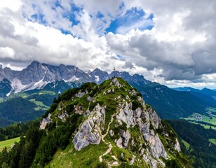 Mountain peak with a cross