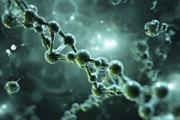3D render of DNA double helix structure with glowing molecules on scientific blue background