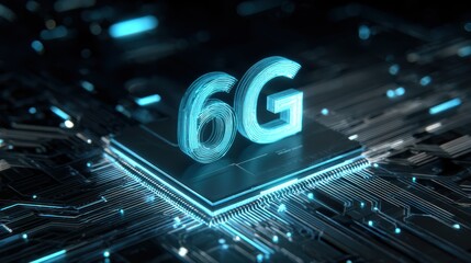 Futuristic representation of 6G technology on a digital circuit board, symbolizing advanced connectivity.