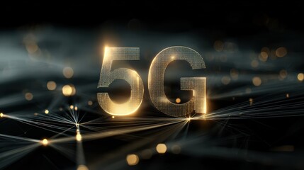 Illuminated 5G symbol representing the future of connectivity and digital communication in a modern network.