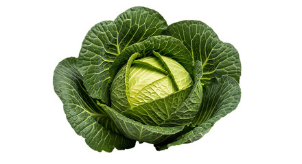Fototapeta premium Fresh vibrant green cabbage centerpiece with textured leaves, perfect for culinary content, health blogs, or agricultural promotions needing natural produce imagery.
