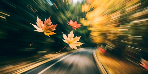 Fototapeta premium Autumn’s whisper guiding maple leaves on a tender journey