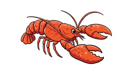 鮮やか赤いザリガニ 元気よく歩く姿 愛らしいイラスト. AI Generated