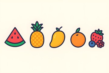 Flat Icons Set of Summer Fruits &ndash; Bright and Playful Vector Art