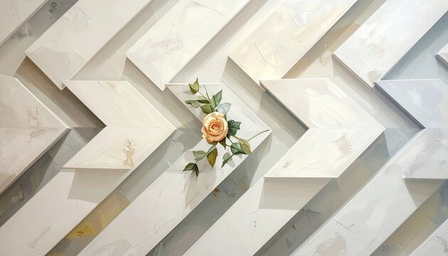 Nested Concentric Octagons in Subtle Gray Gradient with Peach Colored Rose Floral Arrangement on Geometric White Background - Powered by Adobe