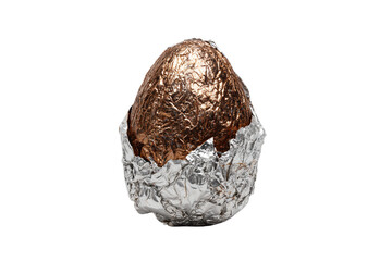 a chocolate egg in a foil wrapper
