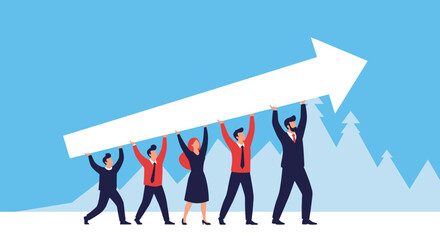 Teamwork drives financial growth and business success through collaboration and shared objectives illustration