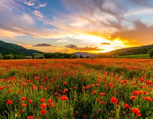 Obraz premium Vast poppy field at sunset