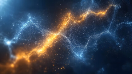 Obraz premium A vibrant nebula with glowing orange and blue cosmic clouds, stars, and dust, depicting celestial energy