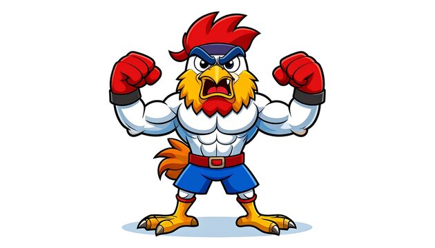 Cartoon rooster boxer flexing