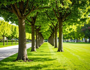 Obraz premium Row of trees lining a park path
