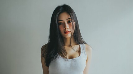 Naklejka premium Glowing skin and a natural smile under gentle lighting reflect emotional authenticity and the fresh faced purity of high end beauty.