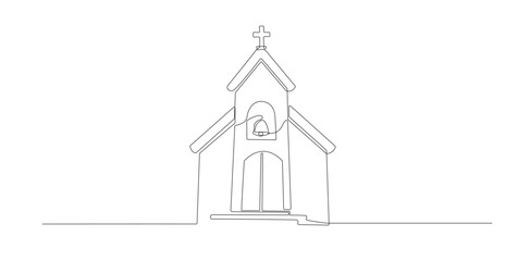 Church One Line Drawing, Vector Illustration.