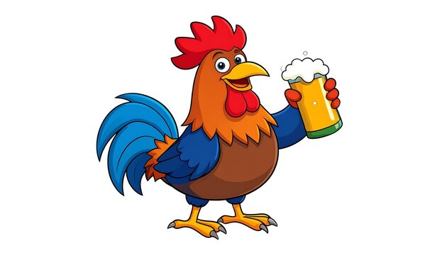 Cartoon rooster holding a beer glass