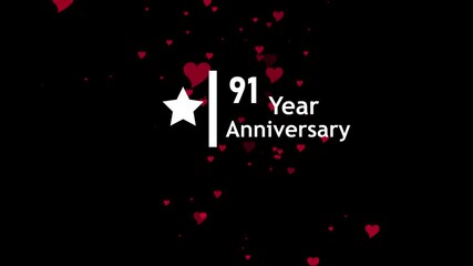 91 years anniversary motion graphic 4K footage with star. 4K love icons motion animation.