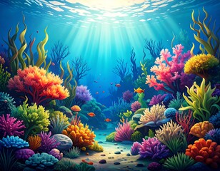 Naklejka premium Vibrant underwater coral reef scene