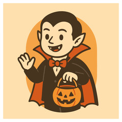 Smiling Vampire with Pumpkin Bucket – Trick-or-Treat Character