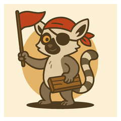 Pirate lemur with flag and treasure chest © Mas Muads