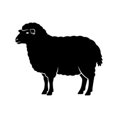 Elegant Black Sheep Silhouette on White Background, Ideal for Farm Animal Illustration, Livestock Graphics, or Children's Book Design Projects.