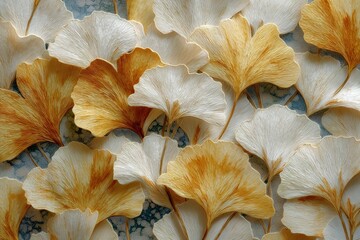 Dense pattern of ginkgo leaves in yellow and white