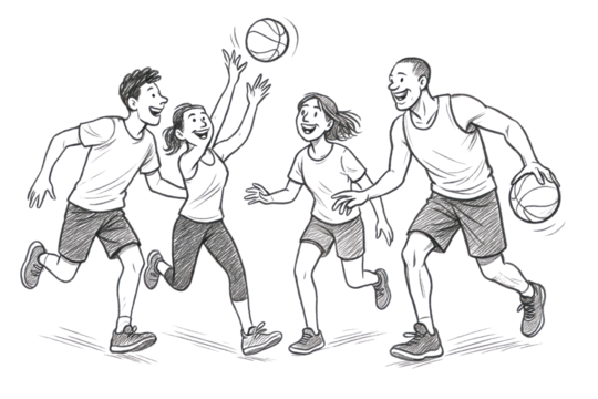 Family playing basketball game illustration isolated PNG with Transparent Background