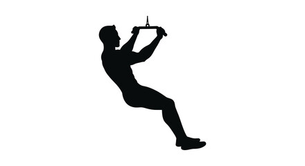 a silhouette figure climbing rope with strength and agility