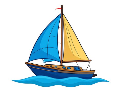 Cartoon sailing vessel on waves