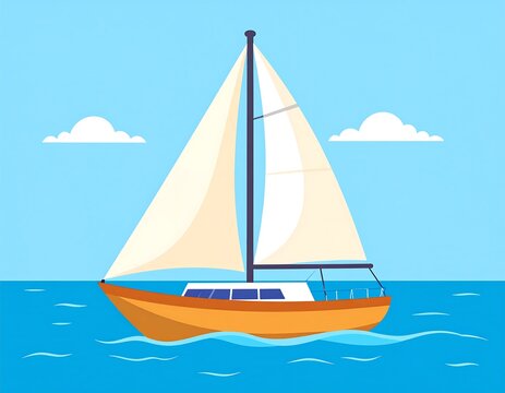 Cartoon sailboat on a blue sea
