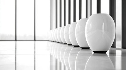 Row of White Ceramic Vases in Modern Interior