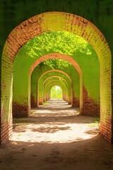 Sunlit Brick Archway Tunnel