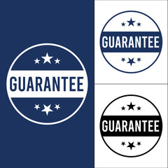 Guarantee badge icons set with stars in white black and blue backgrounds Vector