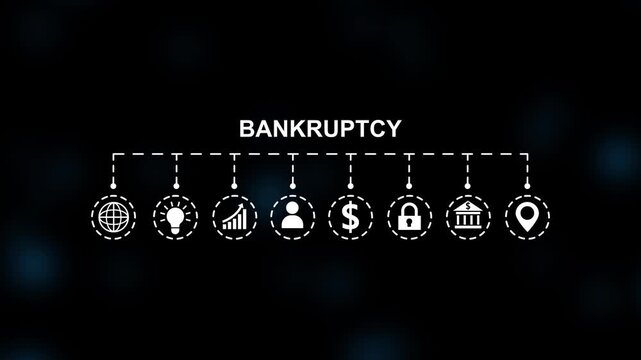 Bankruptcy Concept with Connected Icons on Dark Background finance debt