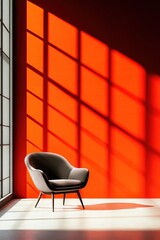 Chair with Shadows Against Red Wall