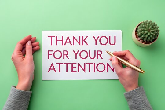 Thank you for your attention concept. Polite expression used to show gratitude to someone for listening and focusing or paying attention to what has been said or presented.
