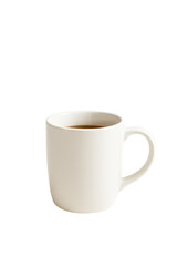 White Ceramic Coffee Mug with Hot Beverage on White Background