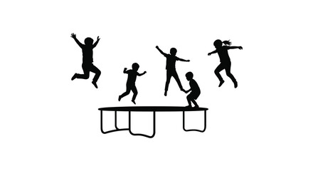 children playing joyfully on a trampoline in silhouette