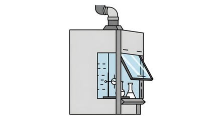 Depicting Laboratory Fume Hood in Detailed Illustration with Equipment