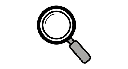 Minimalist magnifying glass icon illustration in black and white, symbolizing search, discovery, and investigation