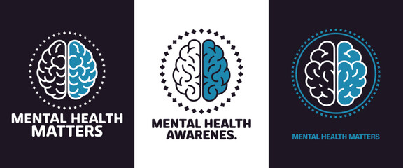 Mental Health Matters Awareness brain icon typography design for t shirt, poster, campaign, healthcare, and wellness graphics