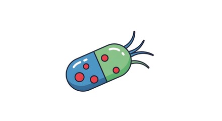 Colorful cartoon microbe character with flagella as a vector icon. This cute bacterium germ is isolated on a white background for science and microbiology designs