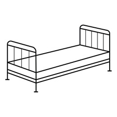 Simple black metal frame bed with white mattress illustration