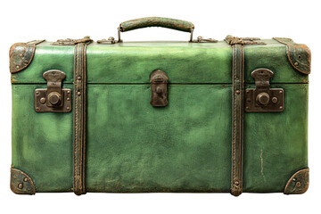 a green suitcase with two handles and a handle