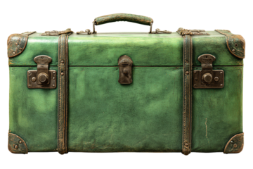 a green suitcase with two handles and a handle