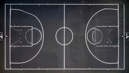 Fototapeta premium Top Down Aerial View of an Empty Outdoor Basketball Court.