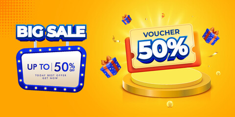 Big sale promo banner template with podium