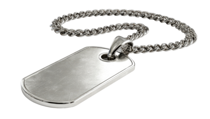 Silver dog tag pendant on a chain