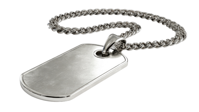 Silver dog tag pendant on a chain